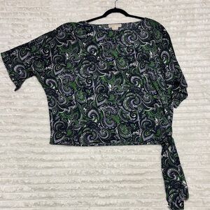 Michael Kors Black and Green Paisley Top